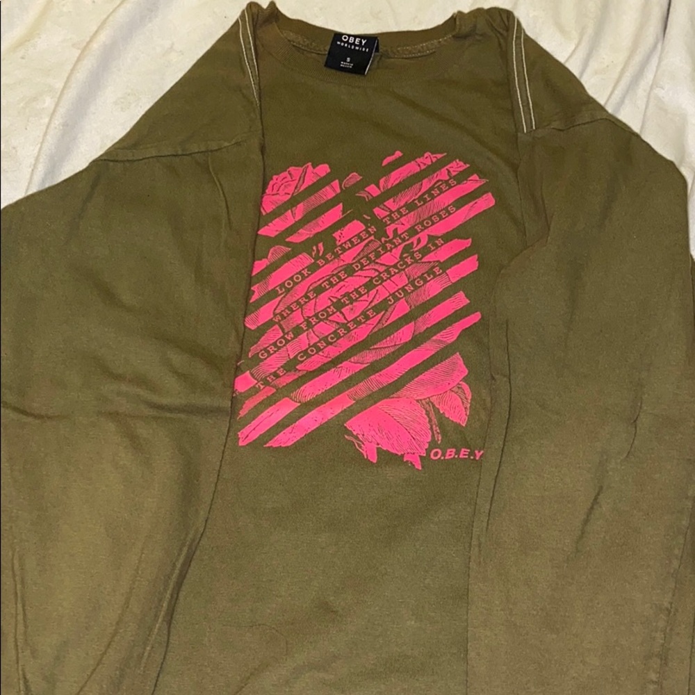 Obey olive  green and pink obey t shirt